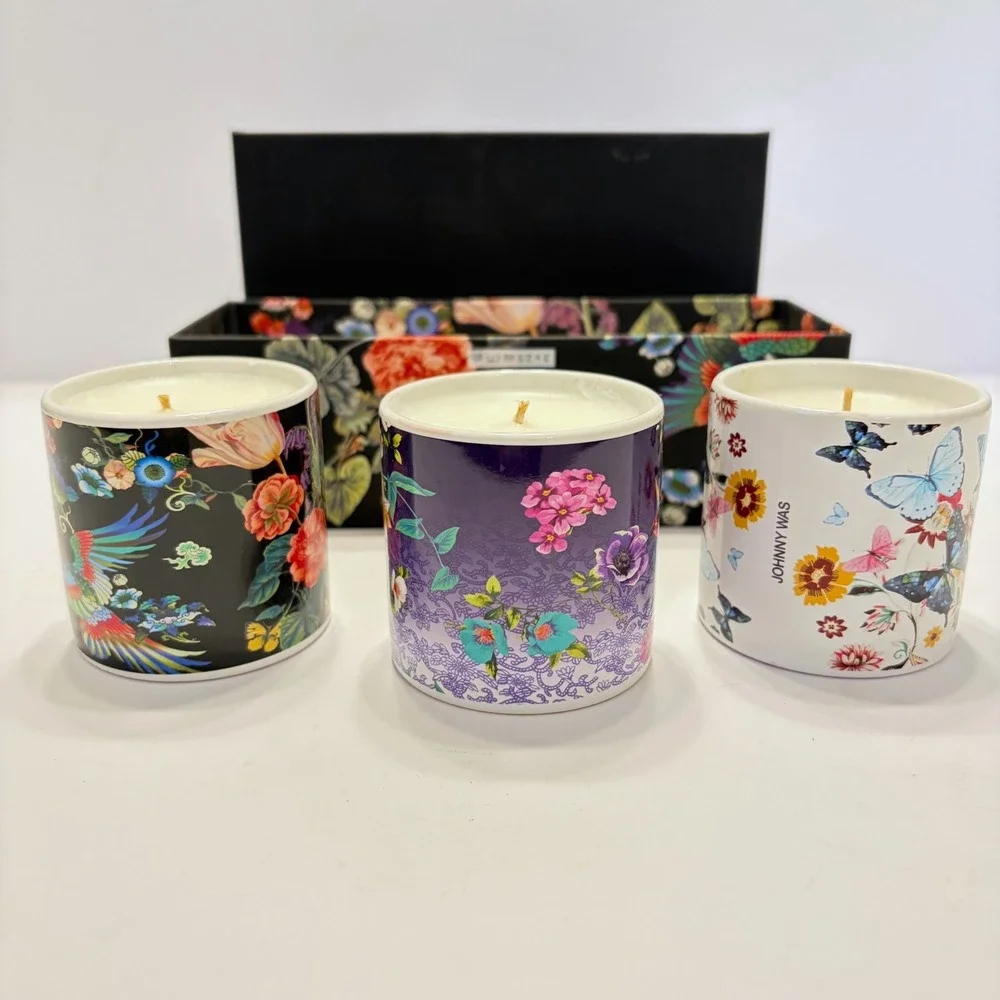 Johnny Was Votive Set 3 Scented Candles Love 87 Malibu Rose Desert Night Ceramic